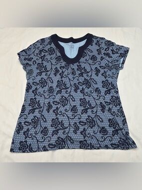 Croft & Barrow Navy & light blue Floral pattern Short-Sleeve Top - cotton/modal